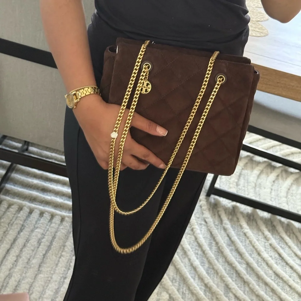 NWT 678! Tory Burch Willa Suede Small Zip Top Tote in Dark Cocoa Brown